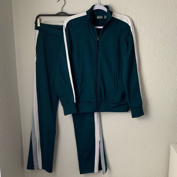 Zella 2-Pc Set Teal Jacket/Pants with White Accents Pockets Men’s Size S - Picture 1 of 15